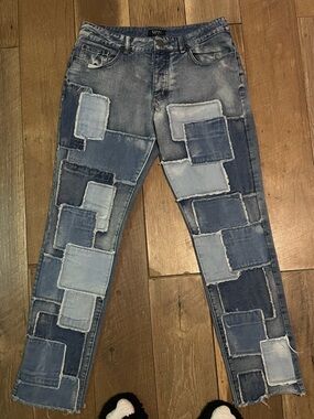 Slim Patchwork Men's Jeans - Blue